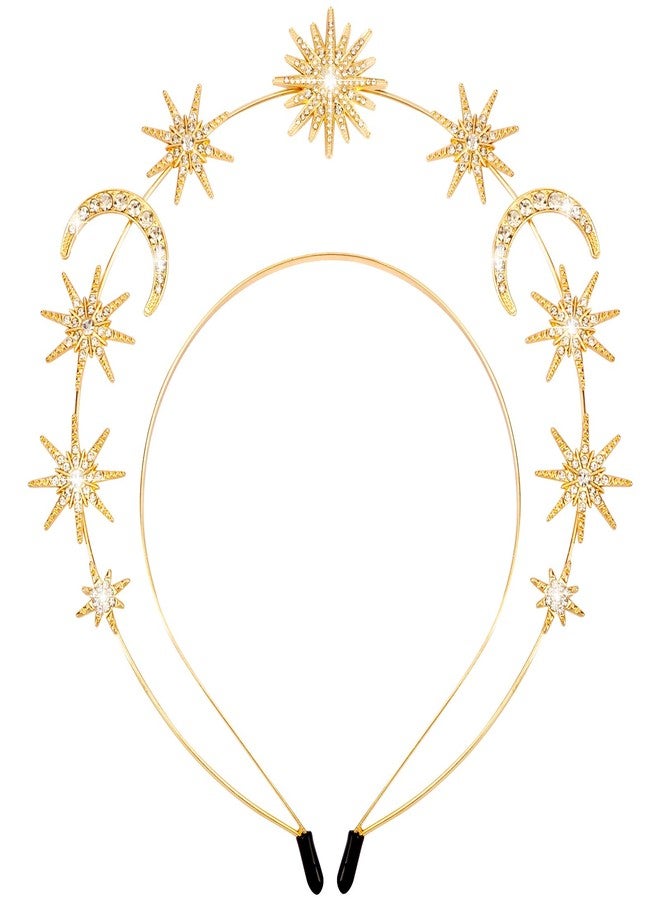 Vovii Halo Crown Headband Goddess Headpiece with Star Moon Design for Women, Celestial Headband Sun Crown for Hair Accessories Prom Costume (Gold) - Image 1